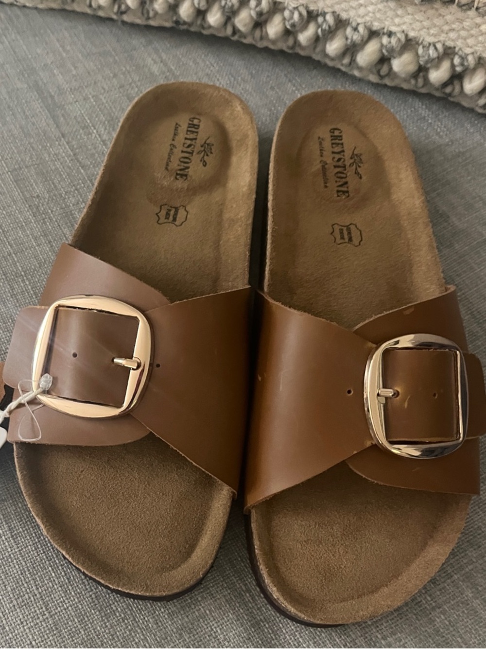 Women's Tan Buckle Slide Sandals